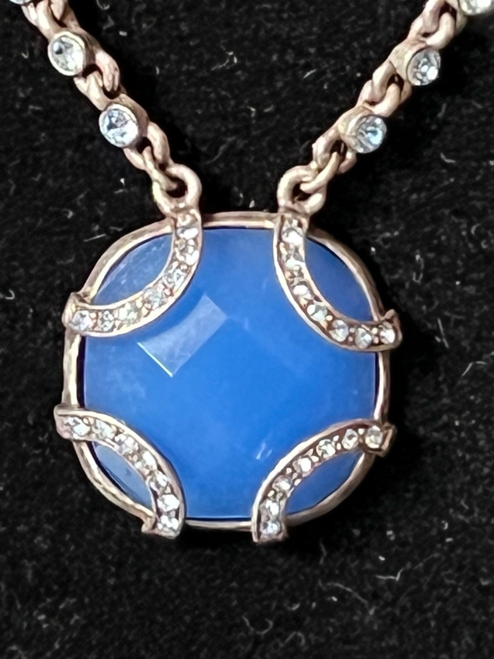 Givenchy Blue Glass Pendant Chain Necklace with Crystal Accents rose gold